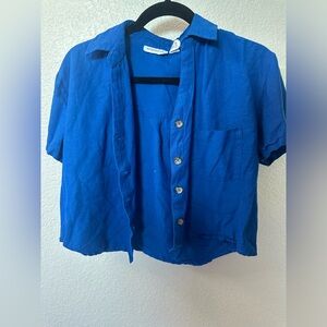 Blue Cropped Buttom Down T shirt